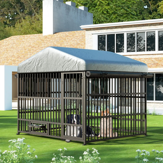 Outdoor Dog Kennel Dog Kennel Outside with Waterproof Roof Dog Playpen Fence -  HOOBRO