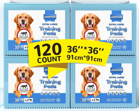 120 Count Extra Large 36"x36" Super Absorbent Dog Training Pads - Leak-Proof -  JOINPADS